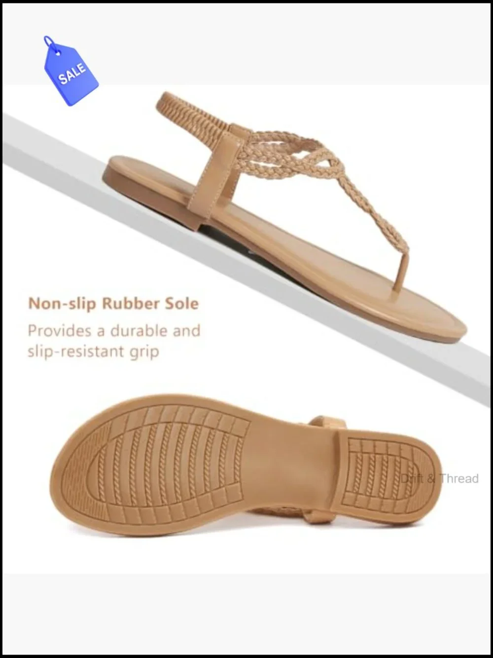 Braided T-Strap Flat Sandals Summer Bohemian Comfortable Dressy Slip On